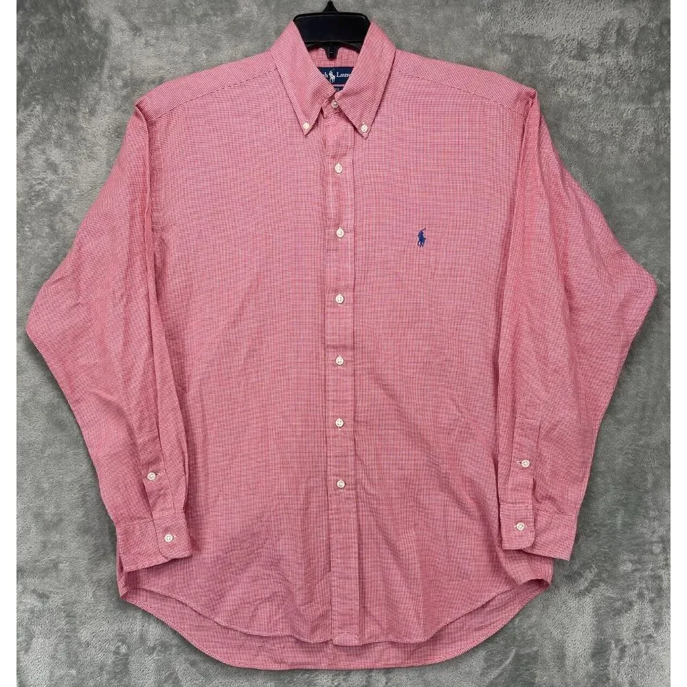 Polo Ralph Lauren‎ Blake Shirt Size M Red Houndstooth Long Sleeve Button Up Pony